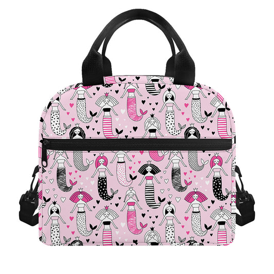 Pink Girly Mermaid Pattern Print Insulated Lunch Bag