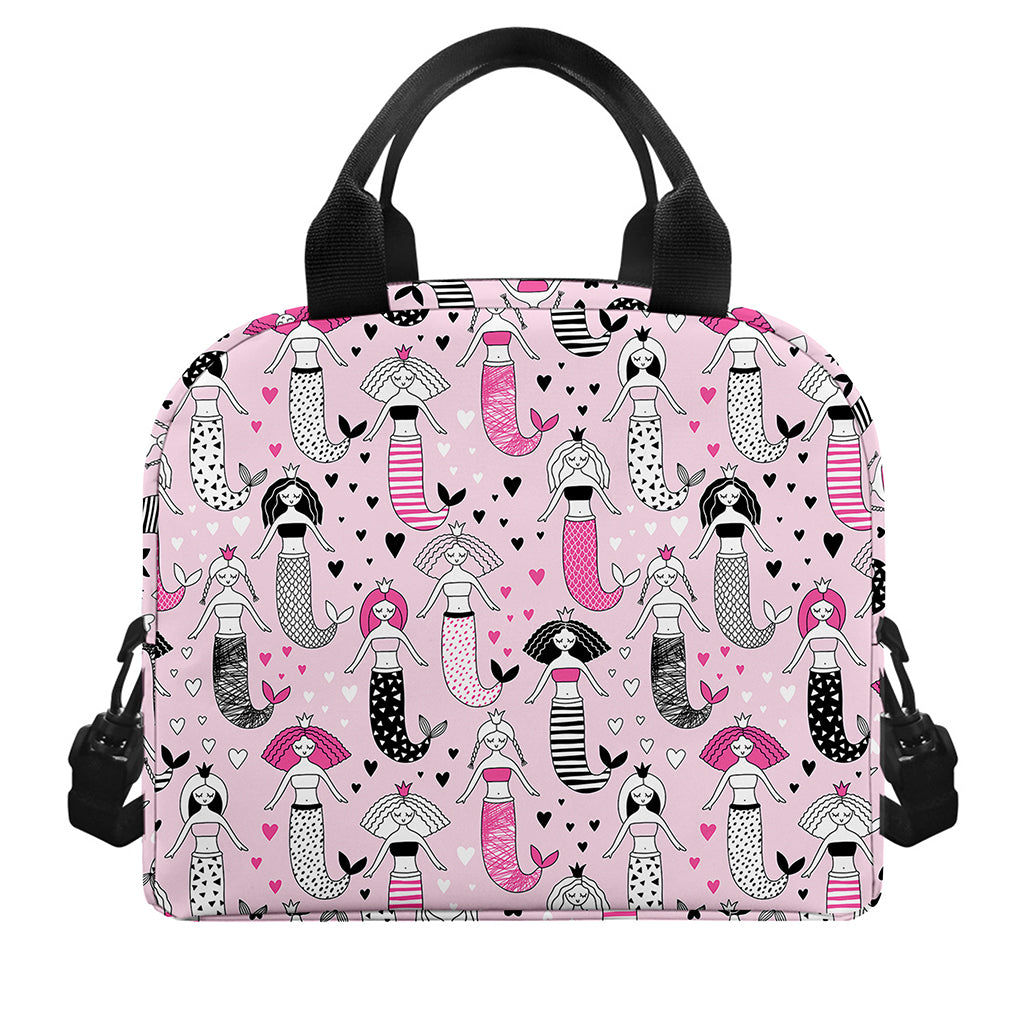 Pink Girly Mermaid Pattern Print Insulated Lunch Bag
