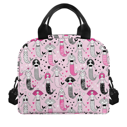 Pink Girly Mermaid Pattern Print Insulated Lunch Bag