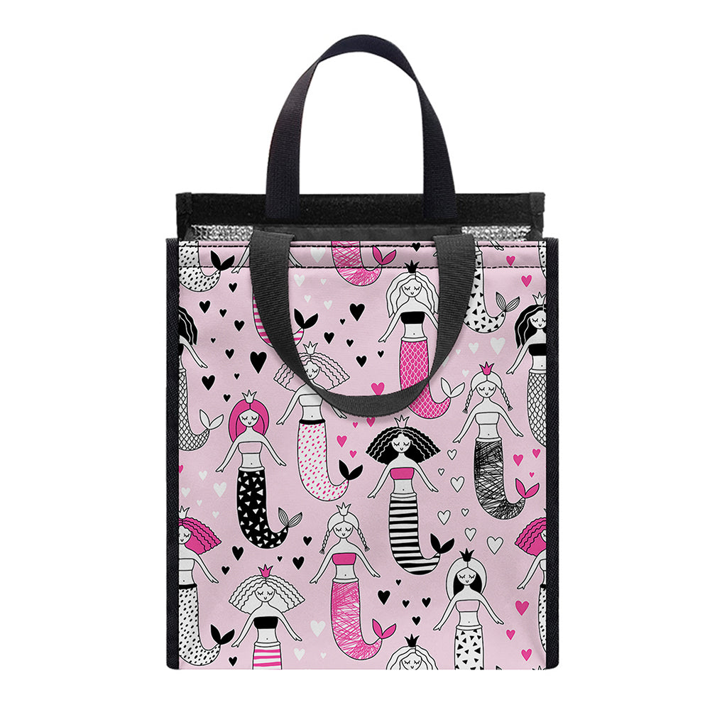 Pink Girly Mermaid Pattern Print Insulated Lunch Tote