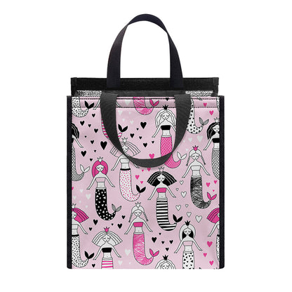 Pink Girly Mermaid Pattern Print Insulated Lunch Tote