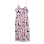 Pink Girly Mermaid Pattern Print Jersey Midi Cami Dress