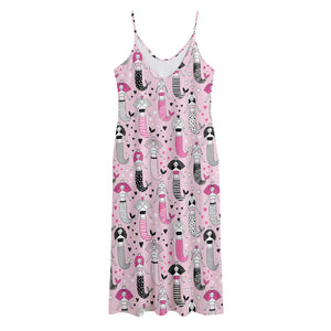 Pink Girly Mermaid Pattern Print Jersey Midi Cami Dress