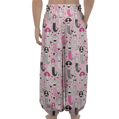 Pink Girly Mermaid Pattern Print Lantern Pants