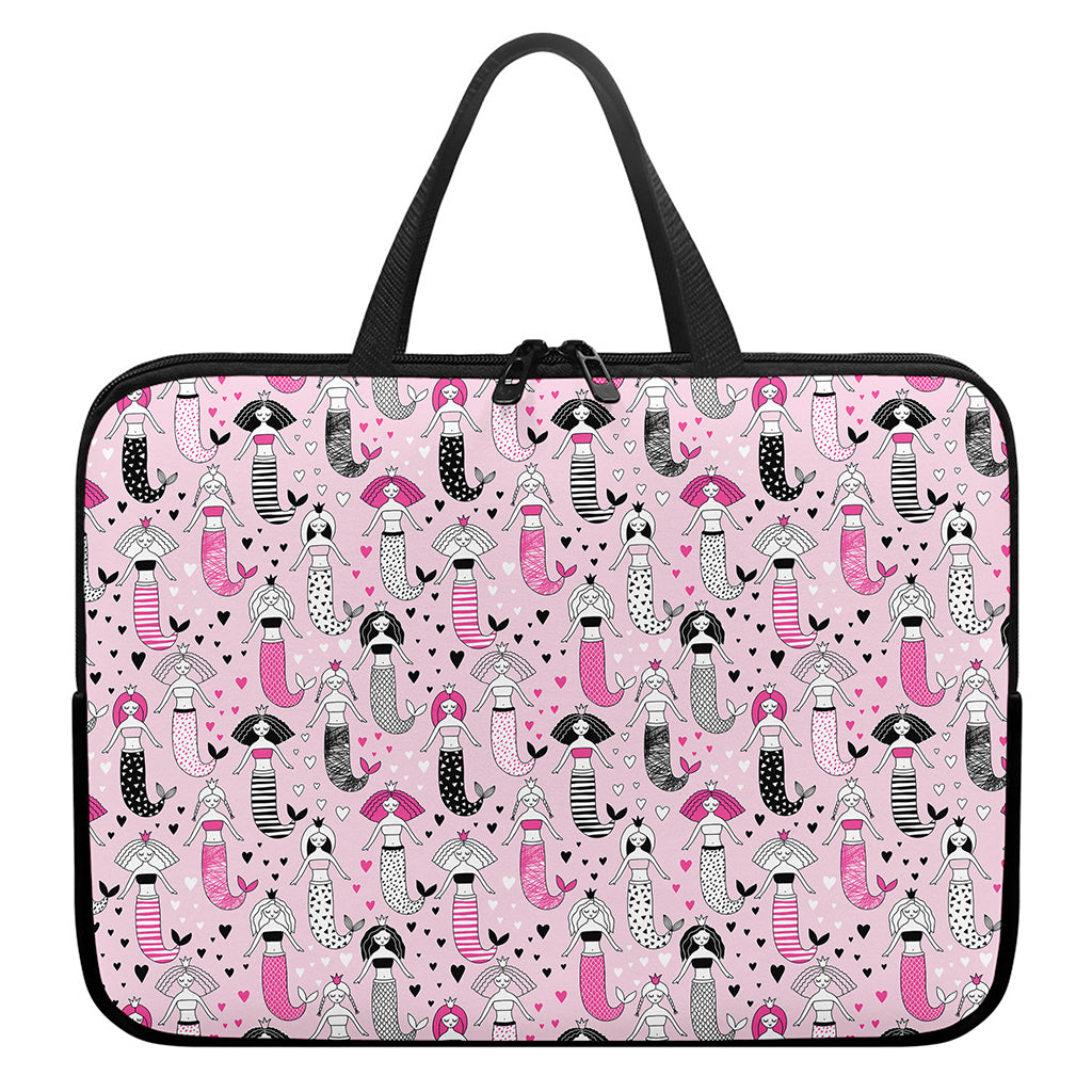 Pink Girly Mermaid Pattern Print Laptop Sleeve With Handle