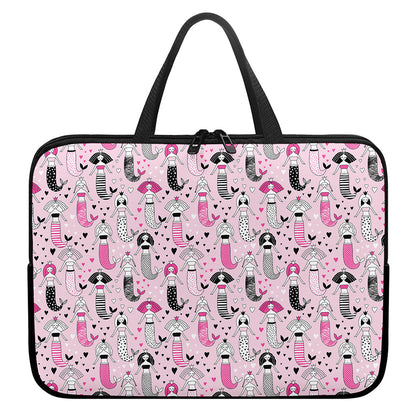 Pink Girly Mermaid Pattern Print Laptop Sleeve With Handle