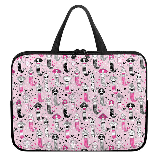 Pink Girly Mermaid Pattern Print Laptop Sleeve With Handle