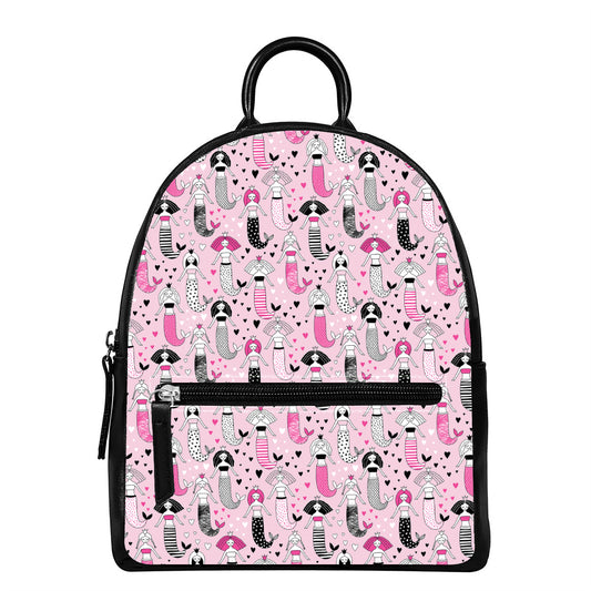 Pink Girly Mermaid Pattern Print Leather Backpack