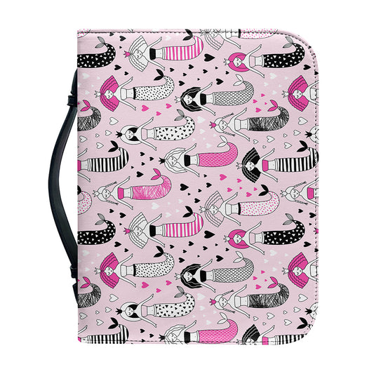 Pink Girly Mermaid Pattern Print Leather Bible Cover