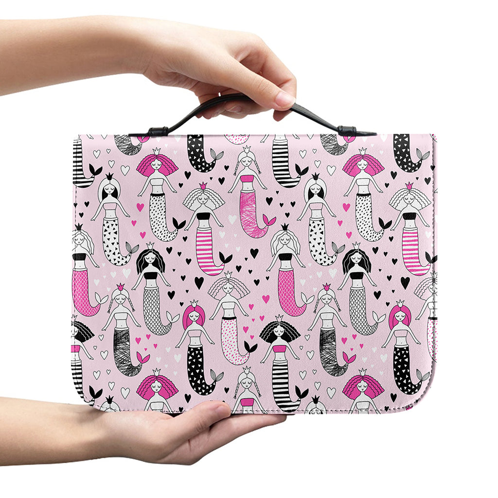 Pink Girly Mermaid Pattern Print Leather Bible Cover