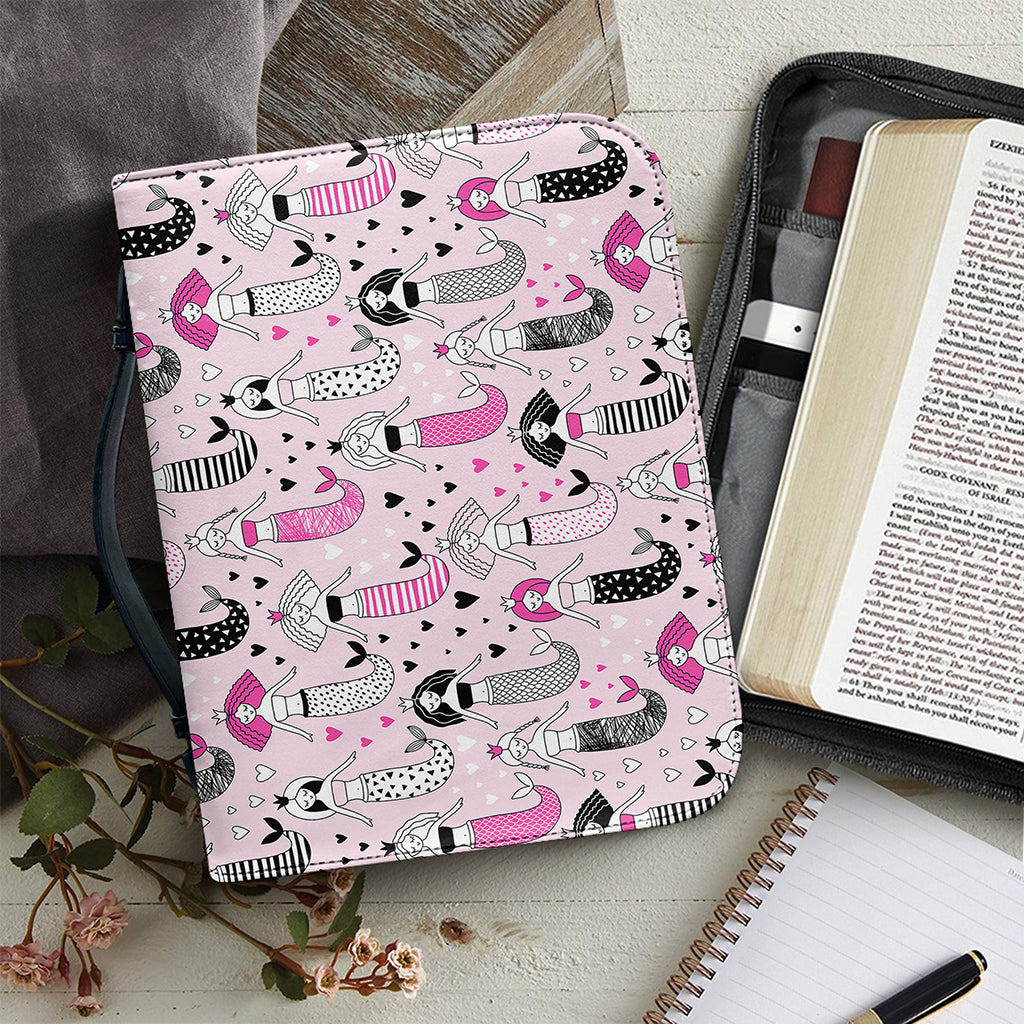 Pink Girly Mermaid Pattern Print Leather Bible Cover