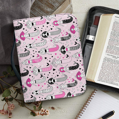 Pink Girly Mermaid Pattern Print Leather Bible Cover
