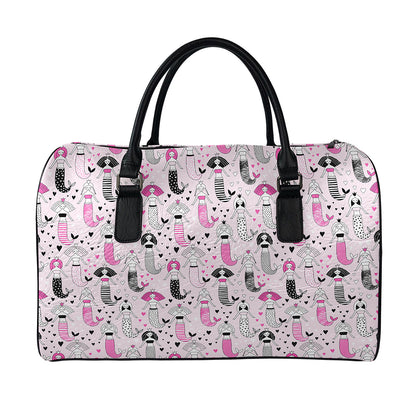 Pink Girly Mermaid Pattern Print Leather Duffle Bag