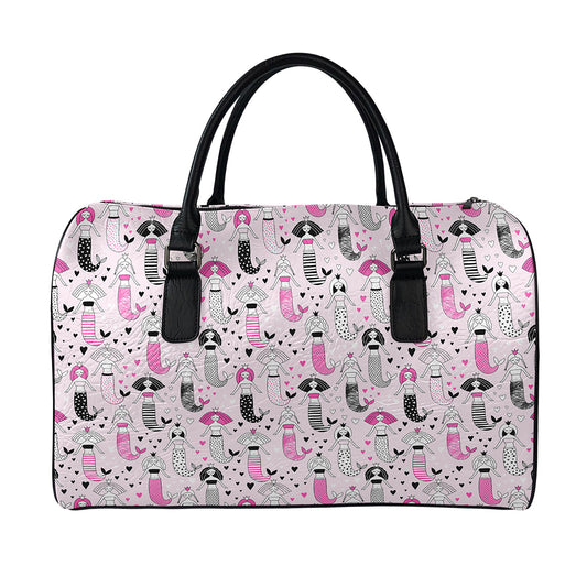 Pink Girly Mermaid Pattern Print Leather Duffle Bag