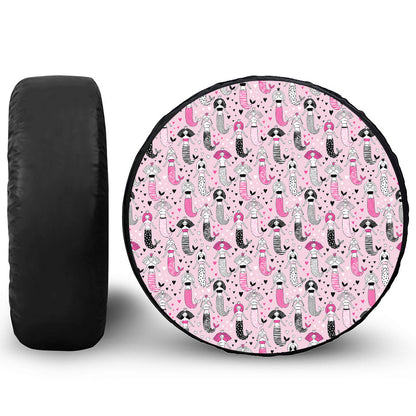 Pink Girly Mermaid Pattern Print Leather Spare Tire Cover