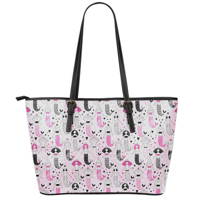 Pink Girly Mermaid Pattern Print Leather Tote Bag
