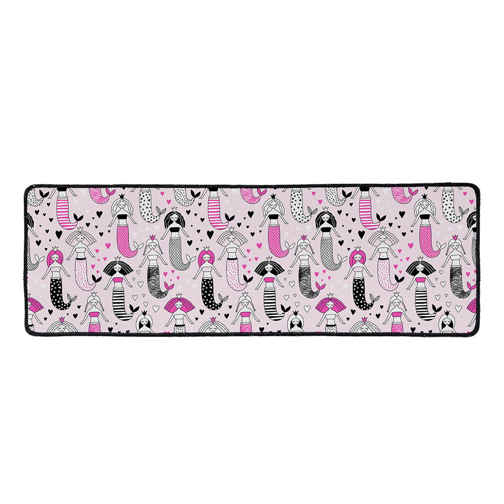 Pink Girly Mermaid Pattern Print Long Kitchen Mat