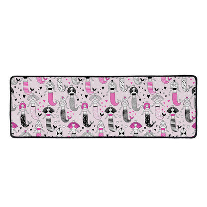 Pink Girly Mermaid Pattern Print Long Kitchen Mat