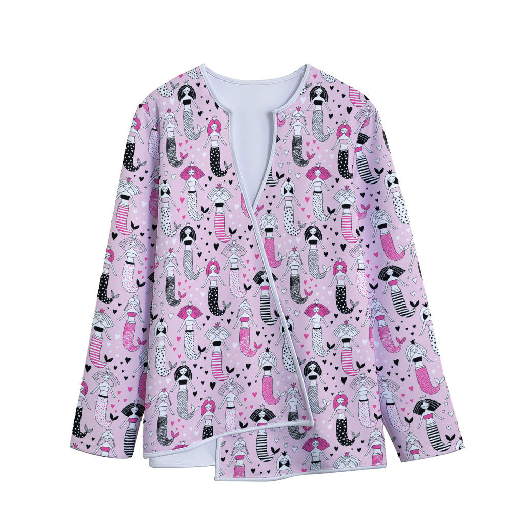 Pink Girly Mermaid Pattern Print Long Sleeve Short Coat