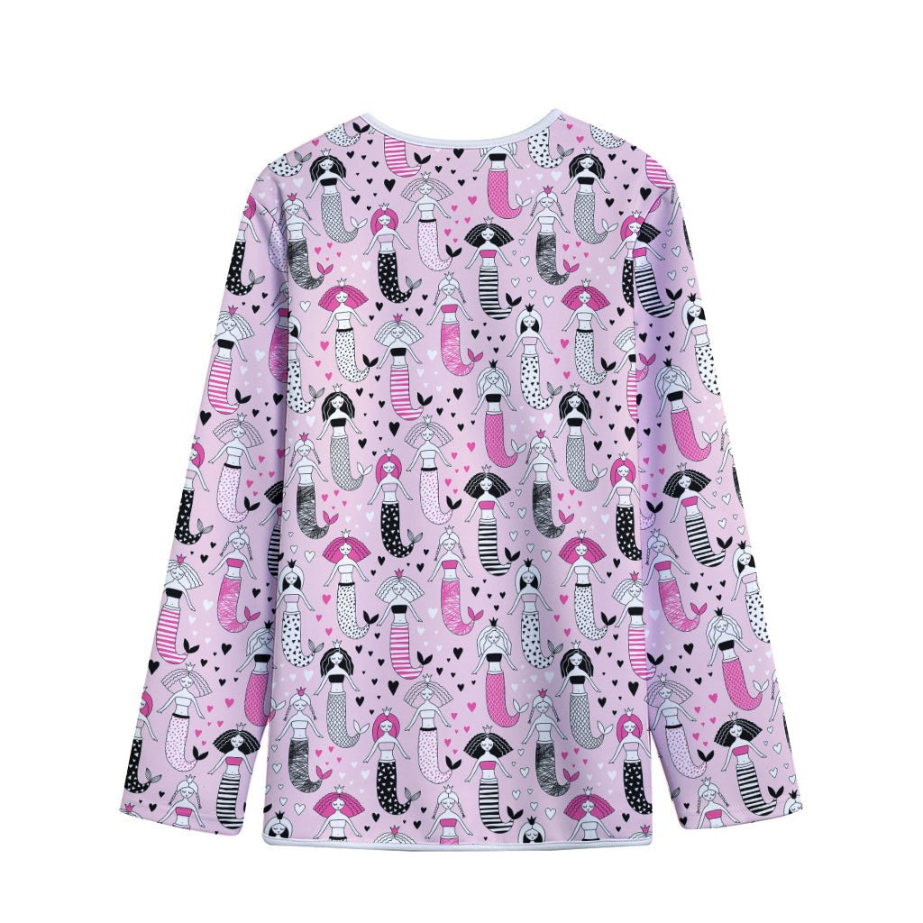 Pink Girly Mermaid Pattern Print Long Sleeve Short Coat