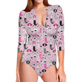 Pink Girly Mermaid Pattern Print Long Sleeve Swimsuit