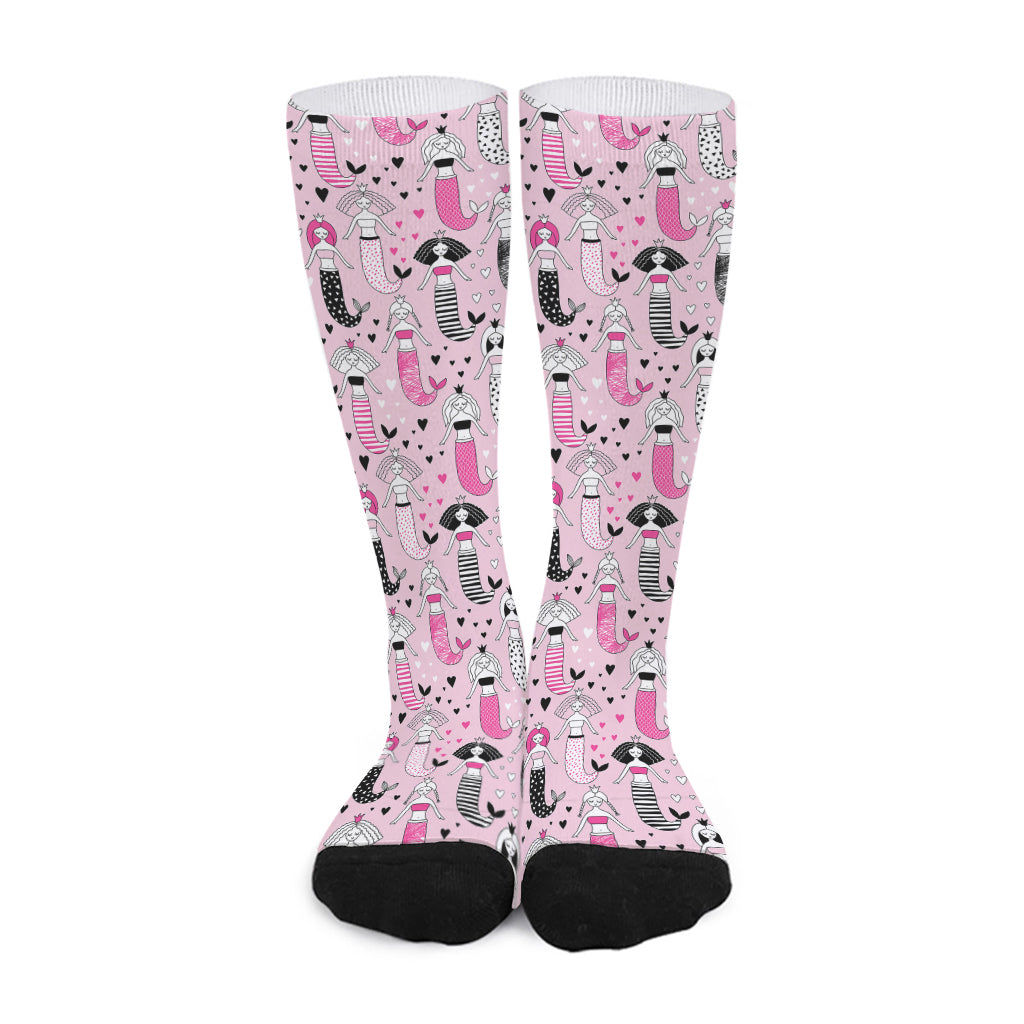 Pink Girly Mermaid Pattern Print Long Socks