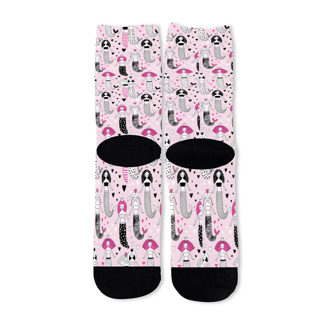 Pink Girly Mermaid Pattern Print Long Socks