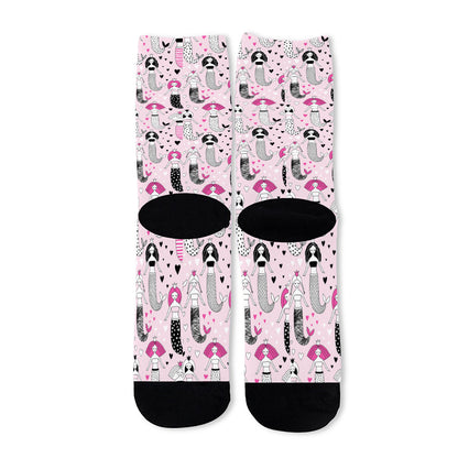 Pink Girly Mermaid Pattern Print Long Socks