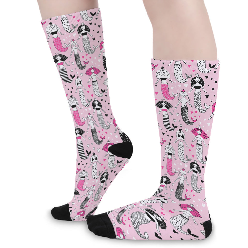 Pink Girly Mermaid Pattern Print Long Socks