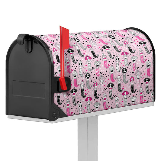 Pink Girly Mermaid Pattern Print Mailbox Cover