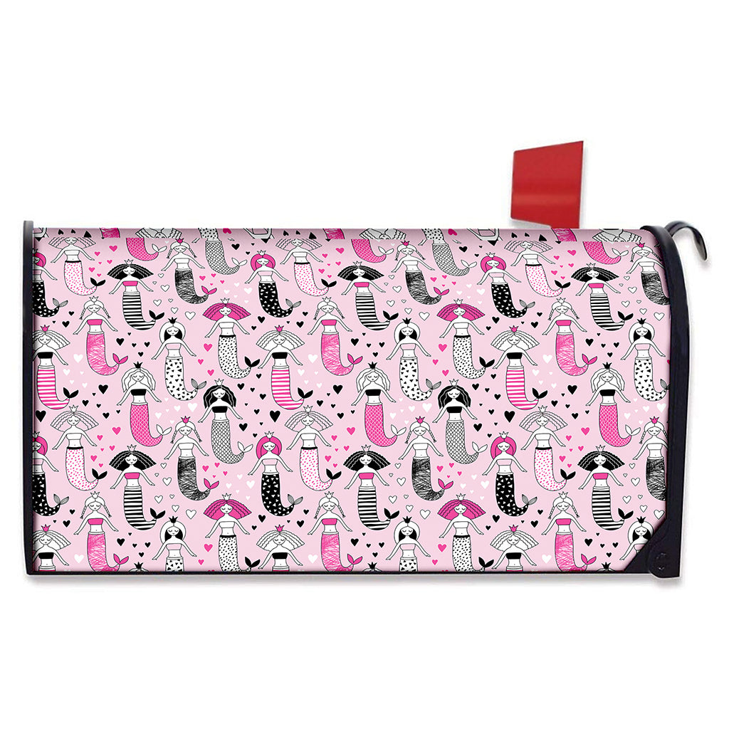 Pink Girly Mermaid Pattern Print Mailbox Cover