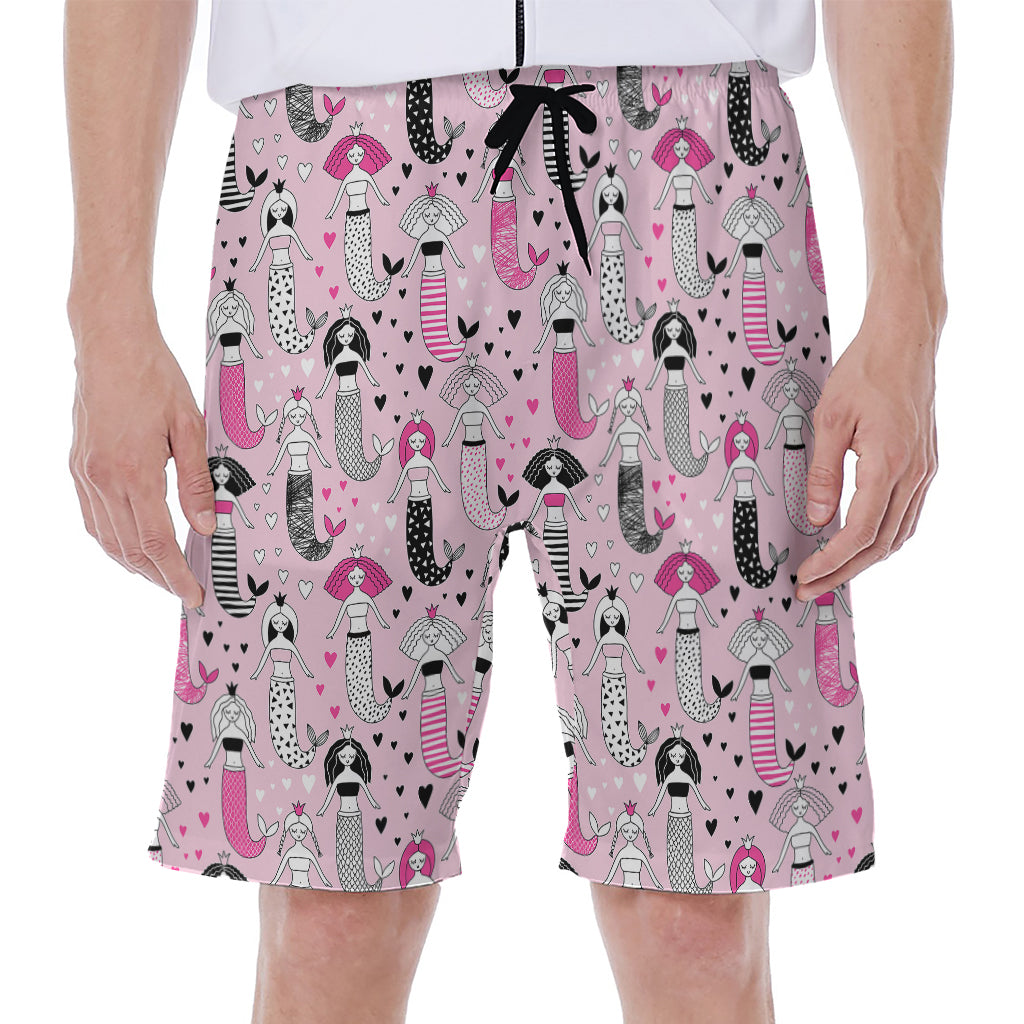 Pink Girly Mermaid Pattern Print Men's Beach Shorts