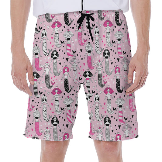 Pink Girly Mermaid Pattern Print Men's Beach Shorts