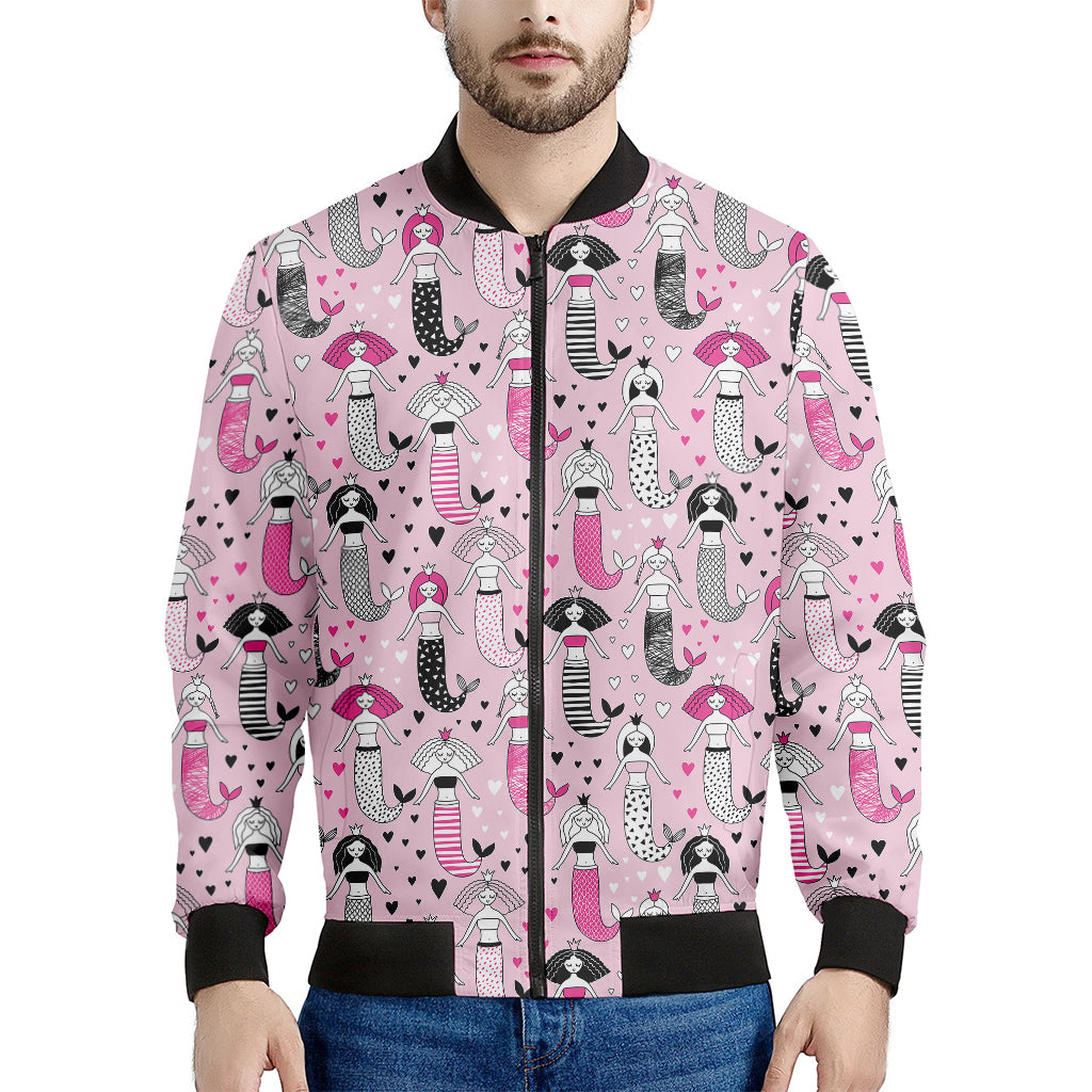 Pink Girly Mermaid Pattern Print Men's Bomber Jacket