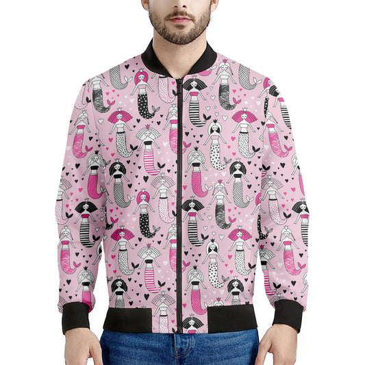 Pink Girly Mermaid Pattern Print Men's Bomber Jacket