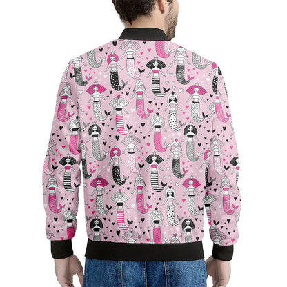 Pink Girly Mermaid Pattern Print Men's Bomber Jacket