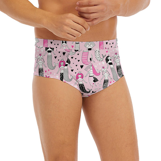 Pink Girly Mermaid Pattern Print Men's Briefs
