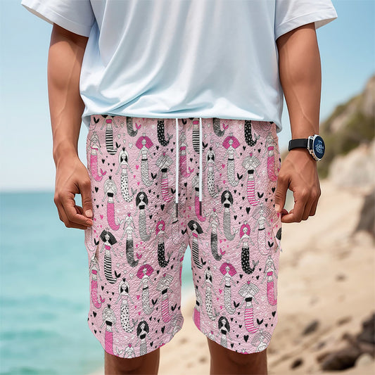 Pink Girly Mermaid Pattern Print Men's Cargo Shorts