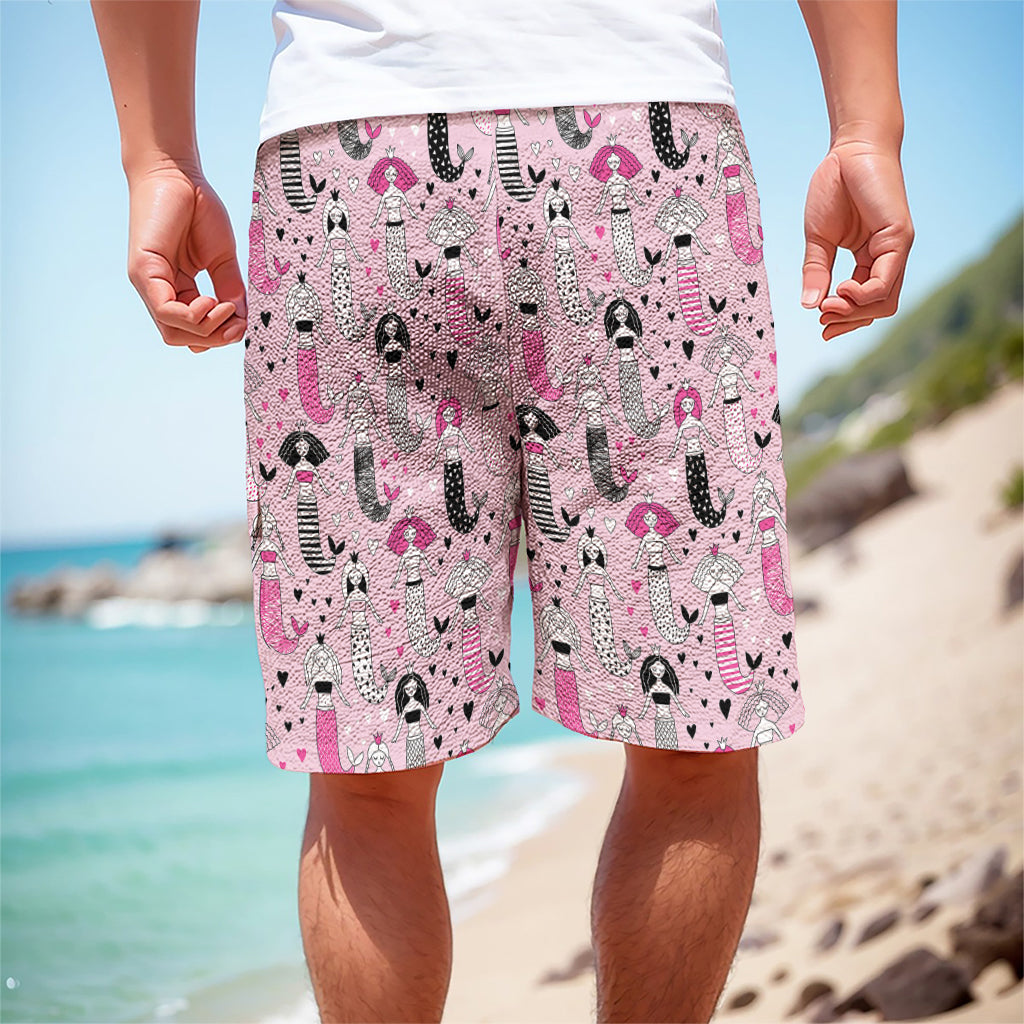 Pink Girly Mermaid Pattern Print Men's Cargo Shorts