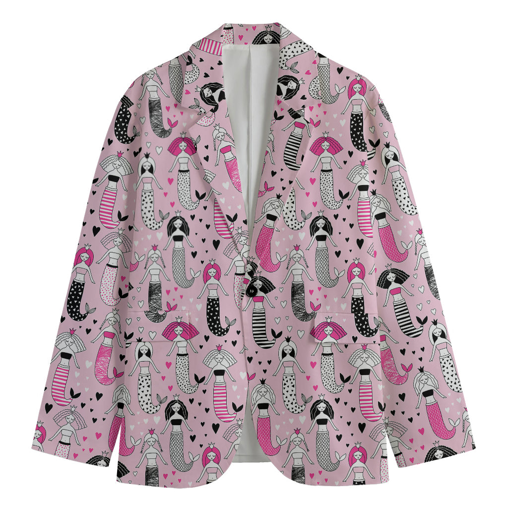 Pink Girly Mermaid Pattern Print Men's Cotton Blazer