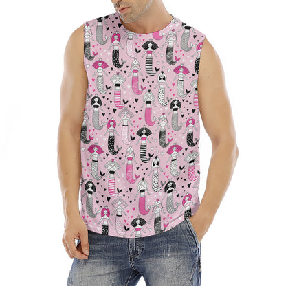 Pink Girly Mermaid Pattern Print Men's Fitness Tank Top