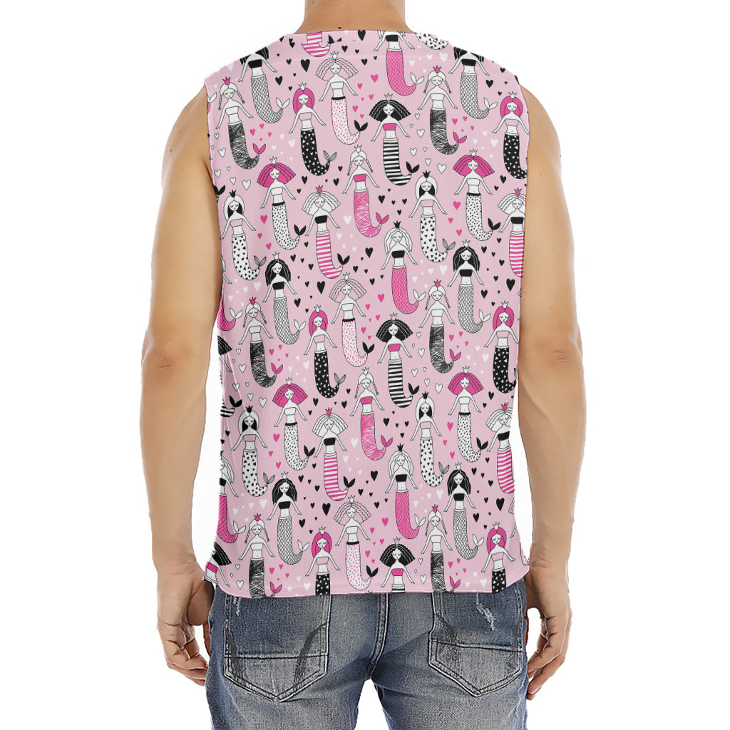 Pink Girly Mermaid Pattern Print Men's Fitness Tank Top