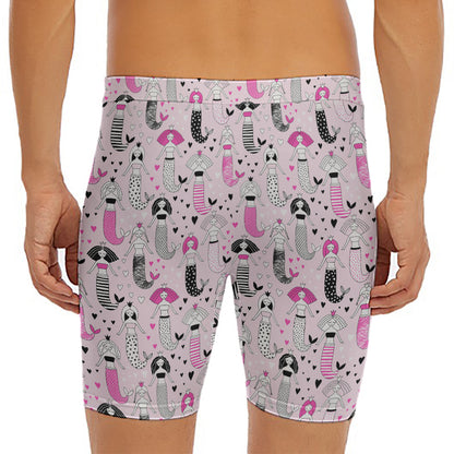 Pink Girly Mermaid Pattern Print Men's Long Boxer Briefs