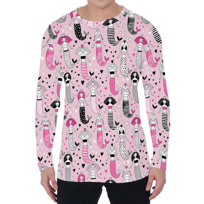 Pink Girly Mermaid Pattern Print Men's Long Sleeve T-Shirt