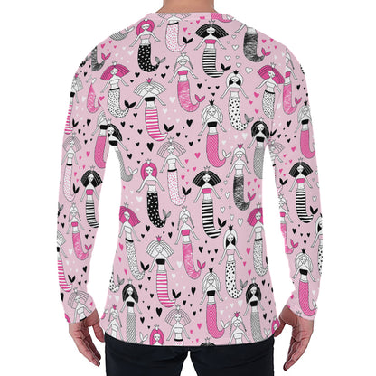 Pink Girly Mermaid Pattern Print Men's Long Sleeve T-Shirt