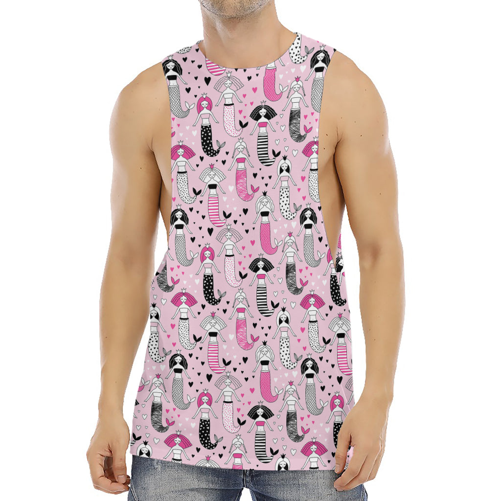 Pink Girly Mermaid Pattern Print Men's Muscle Tank Top