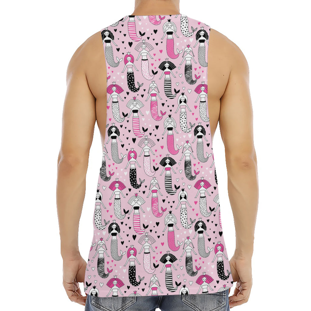 Pink Girly Mermaid Pattern Print Men's Muscle Tank Top