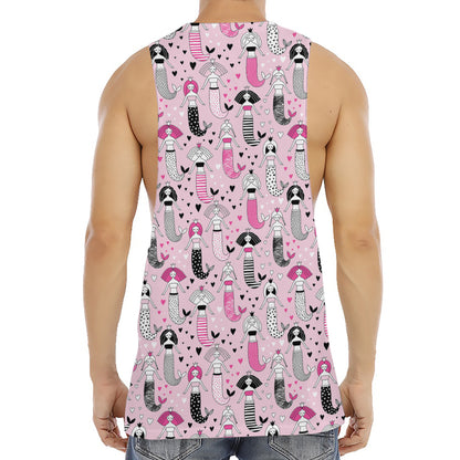 Pink Girly Mermaid Pattern Print Men's Muscle Tank Top