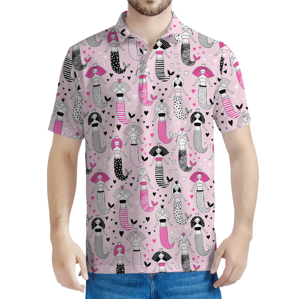 Pink Girly Mermaid Pattern Print Men's Polo Shirt