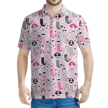 Pink Girly Mermaid Pattern Print Men's Polo Shirt